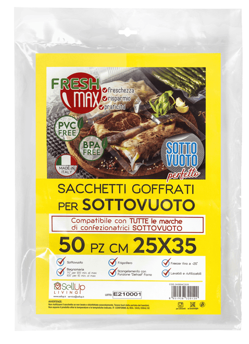 Sacchetti goffrati per sottovuoto 50 pezzi 25x35 cm compatibili con tutte le confezionatrici sottovuoto Fresh Max