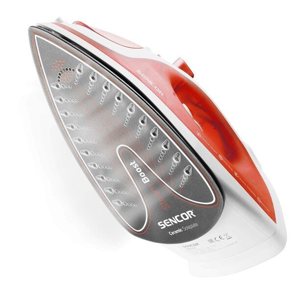 Ferro da Stiro a Vapore 2200 W con Piastra in Ceramica Autopulente Sencor Rosso Bianco