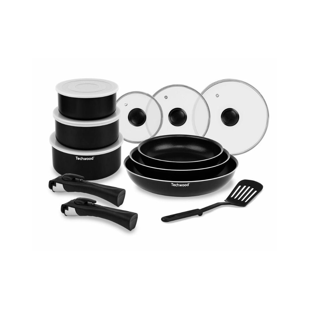 Techwood Set Pentole e Padelle 15 Pezzi Antiaderente per Induzione – Manici e Coperchi Rimovibili TSA-6152