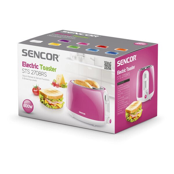 Tostapane Elettrico 2 Fette 800 W con Scongelamento e Riscaldamento Sencor Rosa