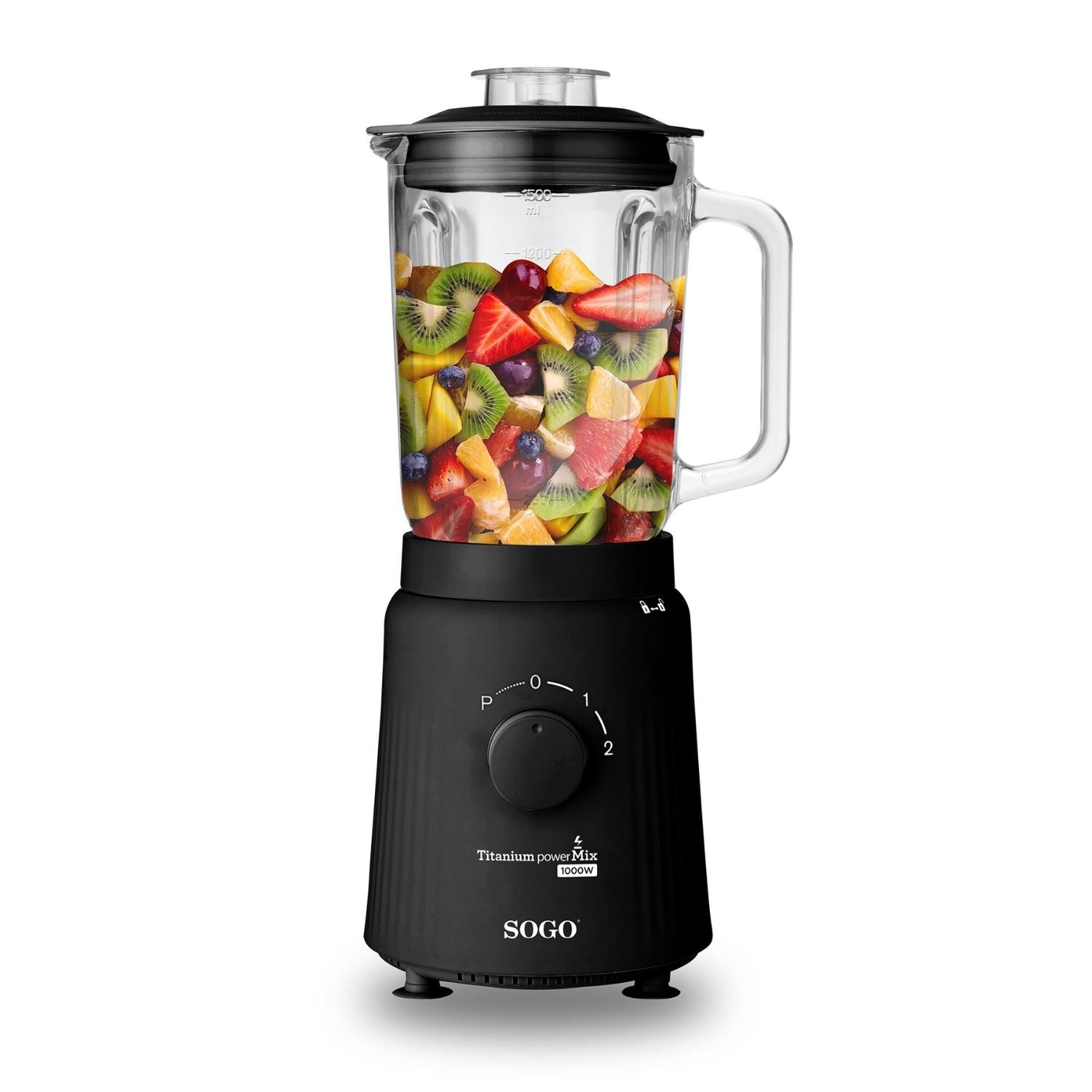 Frullatore a bicchiere 1,5 L 1000W con brocca in vetro lame rivestite in titanio e funzione tritaghiaccio Sogo