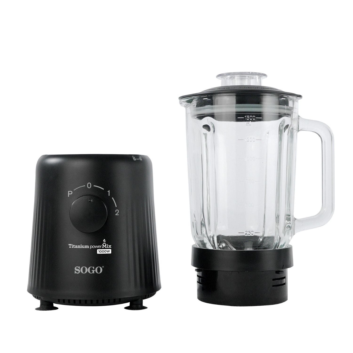 Frullatore a bicchiere 1,5 L 1000W con brocca in vetro lame rivestite in titanio e funzione tritaghiaccio Sogo