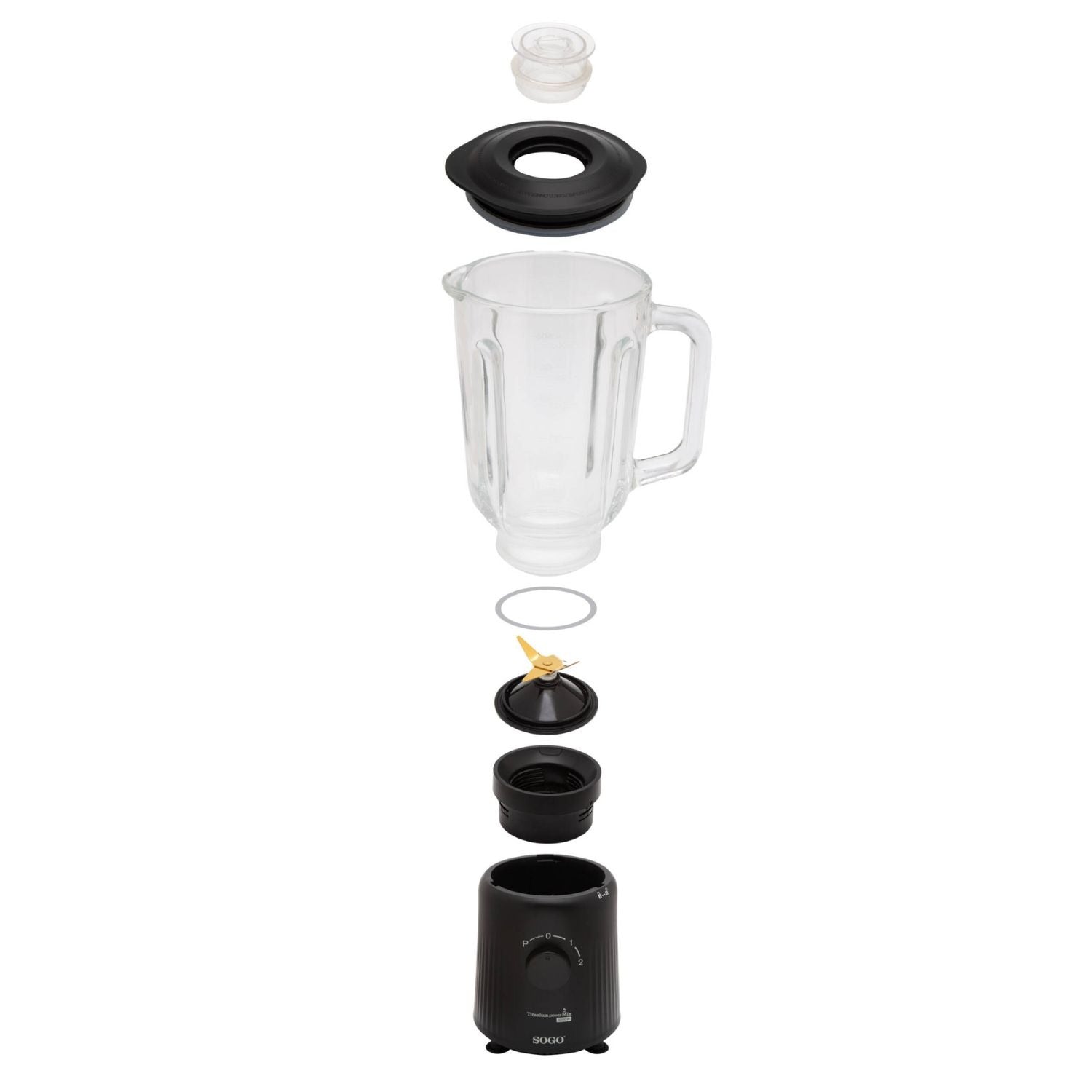 Frullatore a bicchiere 1,5 L 1000W con brocca in vetro lame rivestite in titanio e funzione tritaghiaccio Sogo
