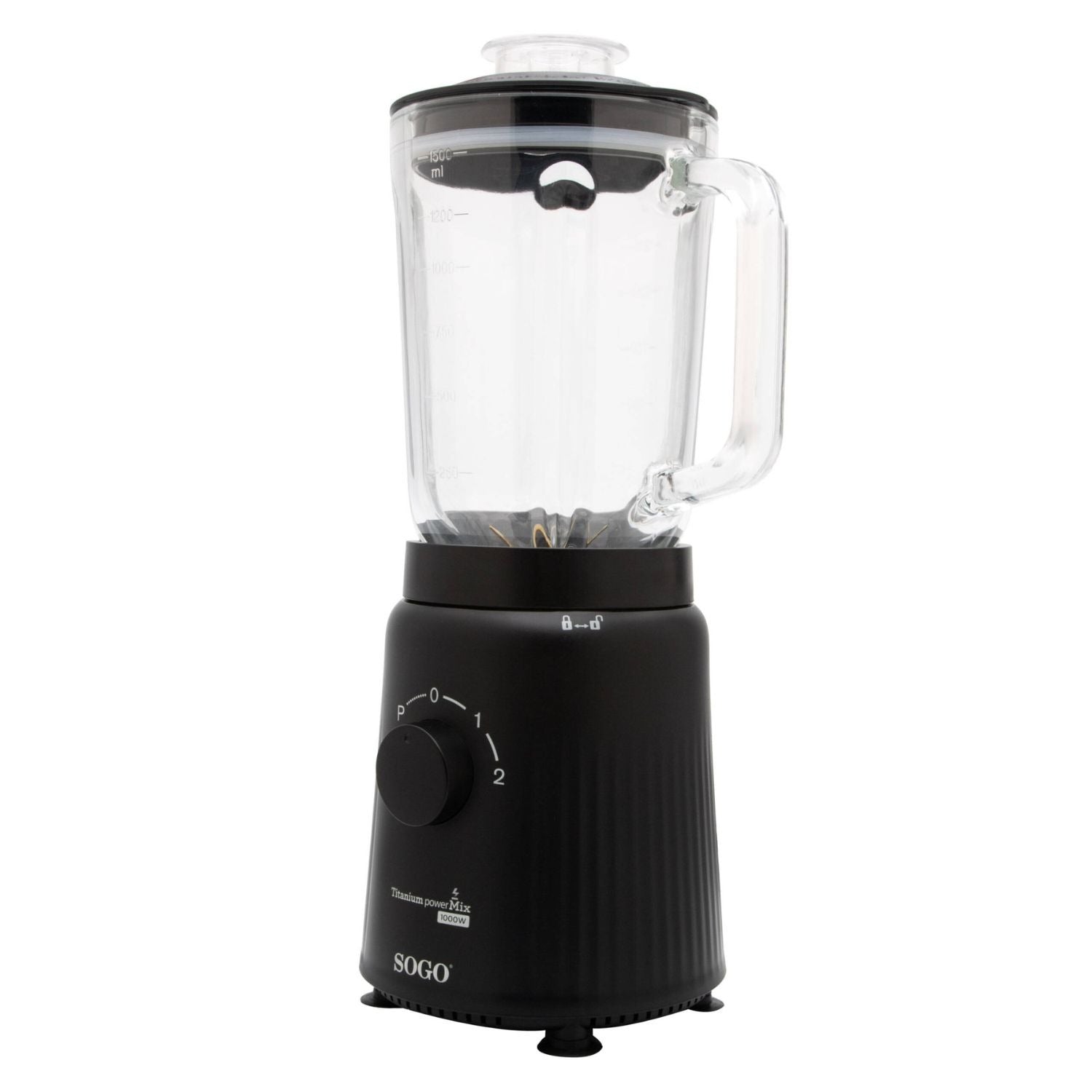 Frullatore a bicchiere 1,5 L 1000W con brocca in vetro lame rivestite in titanio e funzione tritaghiaccio Sogo