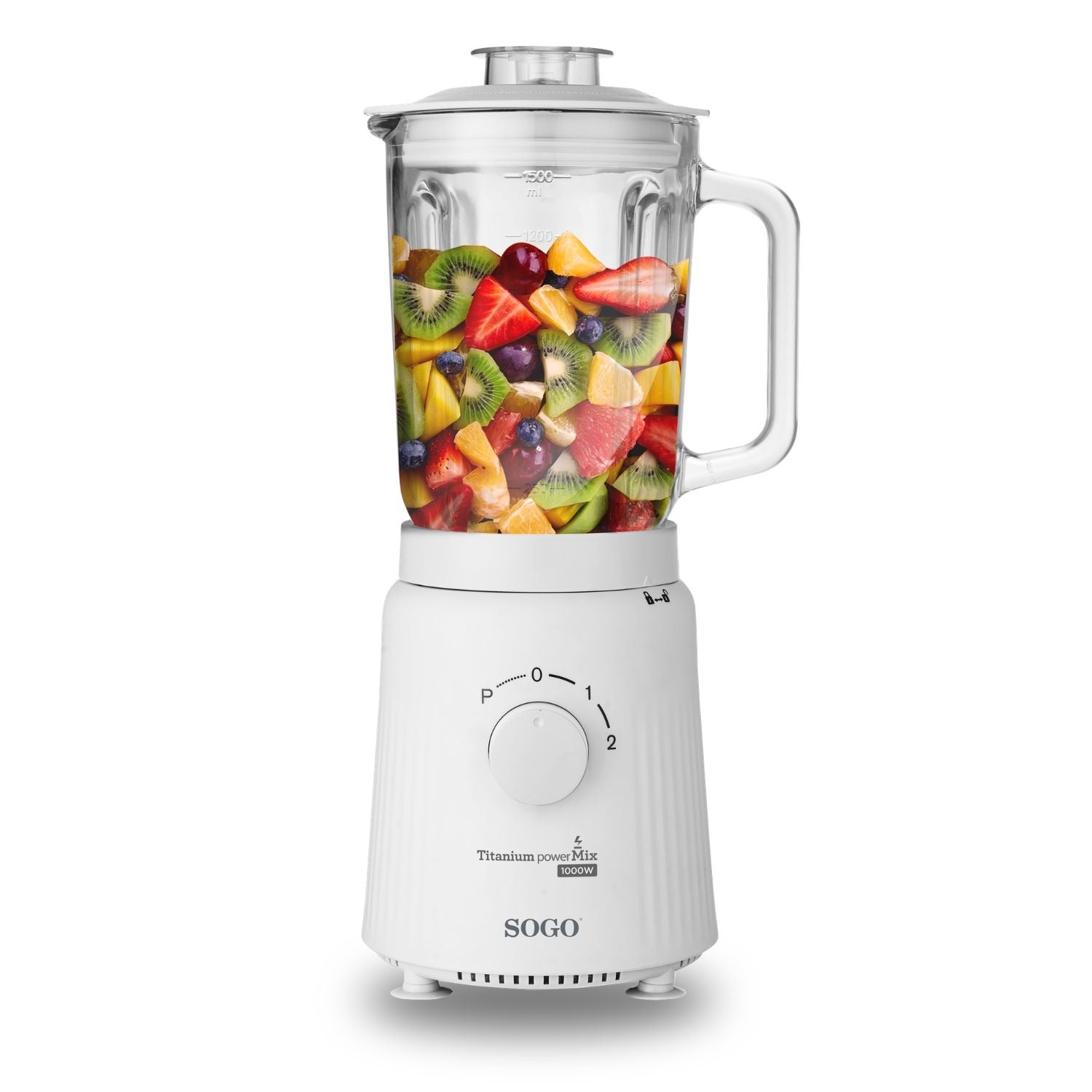 Frullatore a bicchiere 1,5 L 1000W con brocca in vetro lame in titanio 2 velocità e funzione tritaghiaccio Sogo
