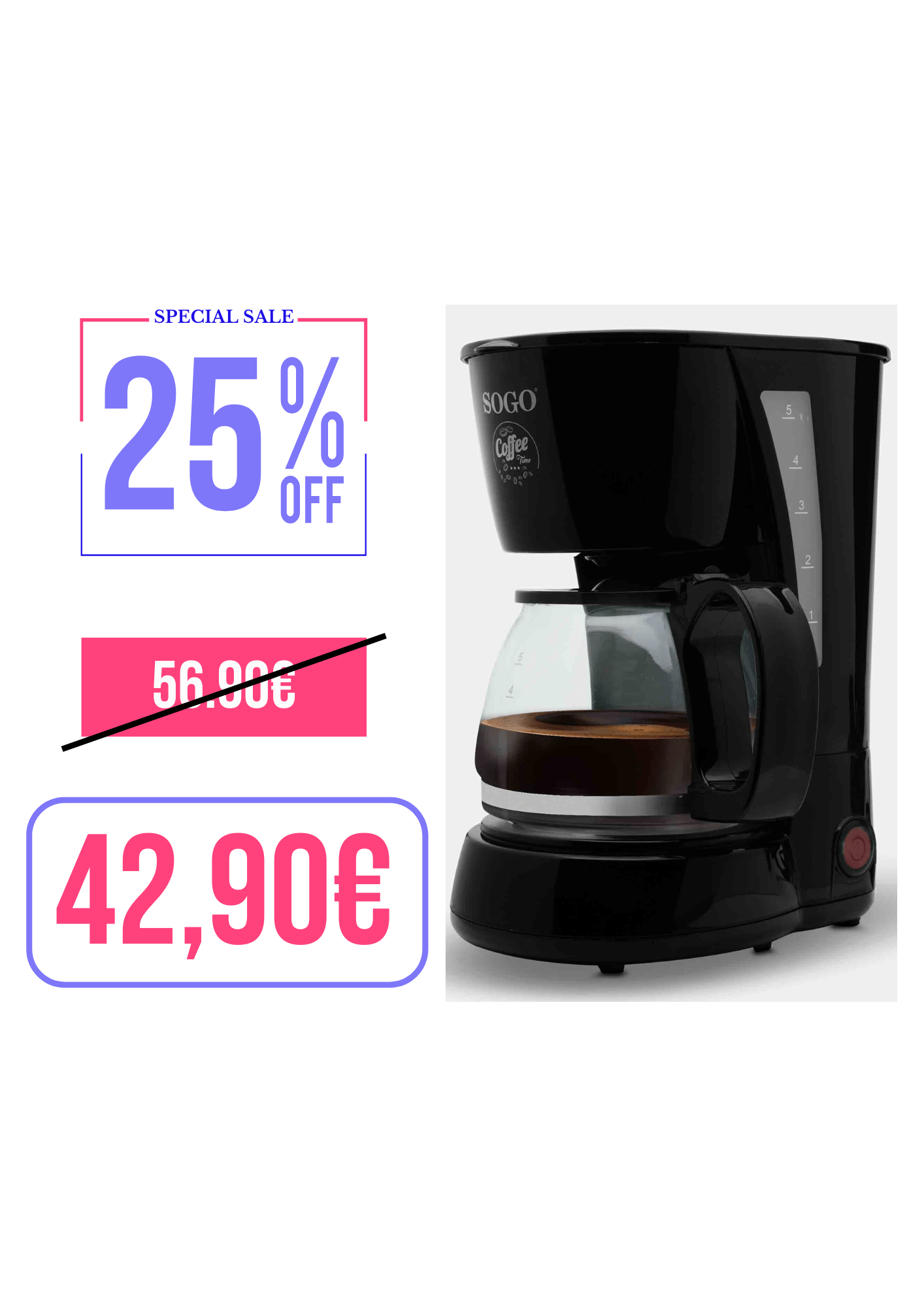 SOGO DRIP COFFEE MAKER – 0,6L – 4 TAZZE – 650W