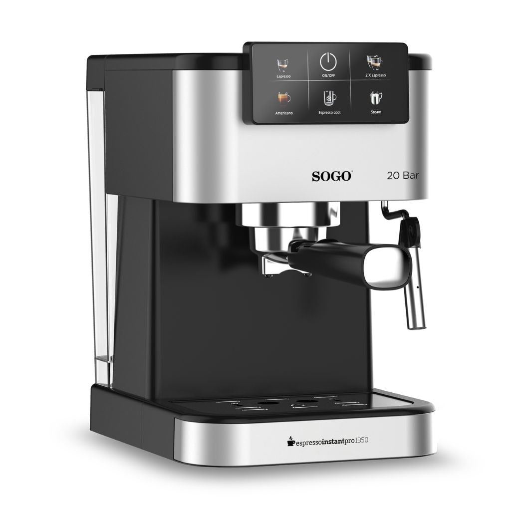 Macchina caffè espresso 20 bar 1350W 1,5 L con pannello touch lancia vapore termoblocco e scalda tazze acciaio Sogo