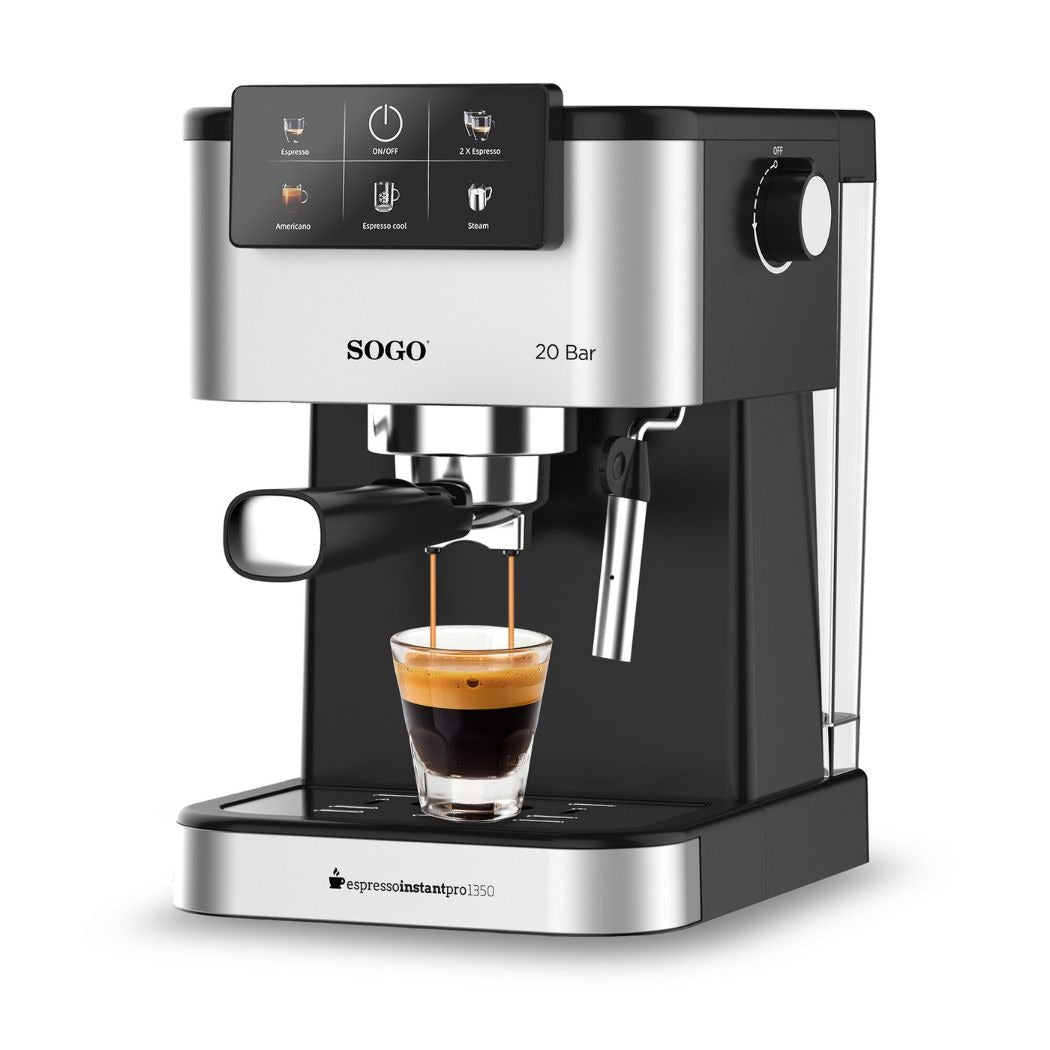 Macchina caffè espresso 20 bar 1350W 1,5 L con pannello touch lancia vapore termoblocco e scalda tazze acciaio Sogo
