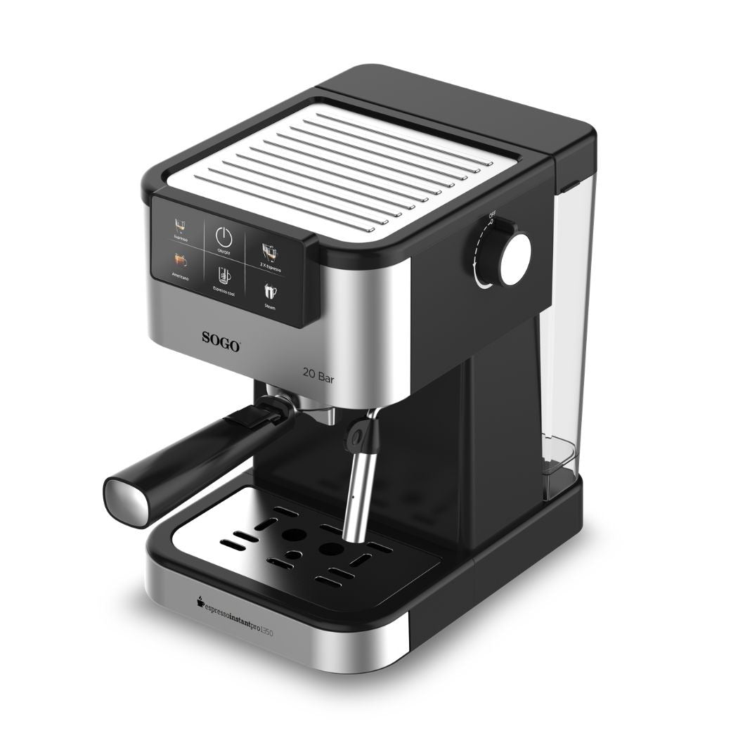 Macchina caffè espresso 20 bar 1350W 1,5 L con pannello touch lancia vapore termoblocco e scalda tazze acciaio Sogo