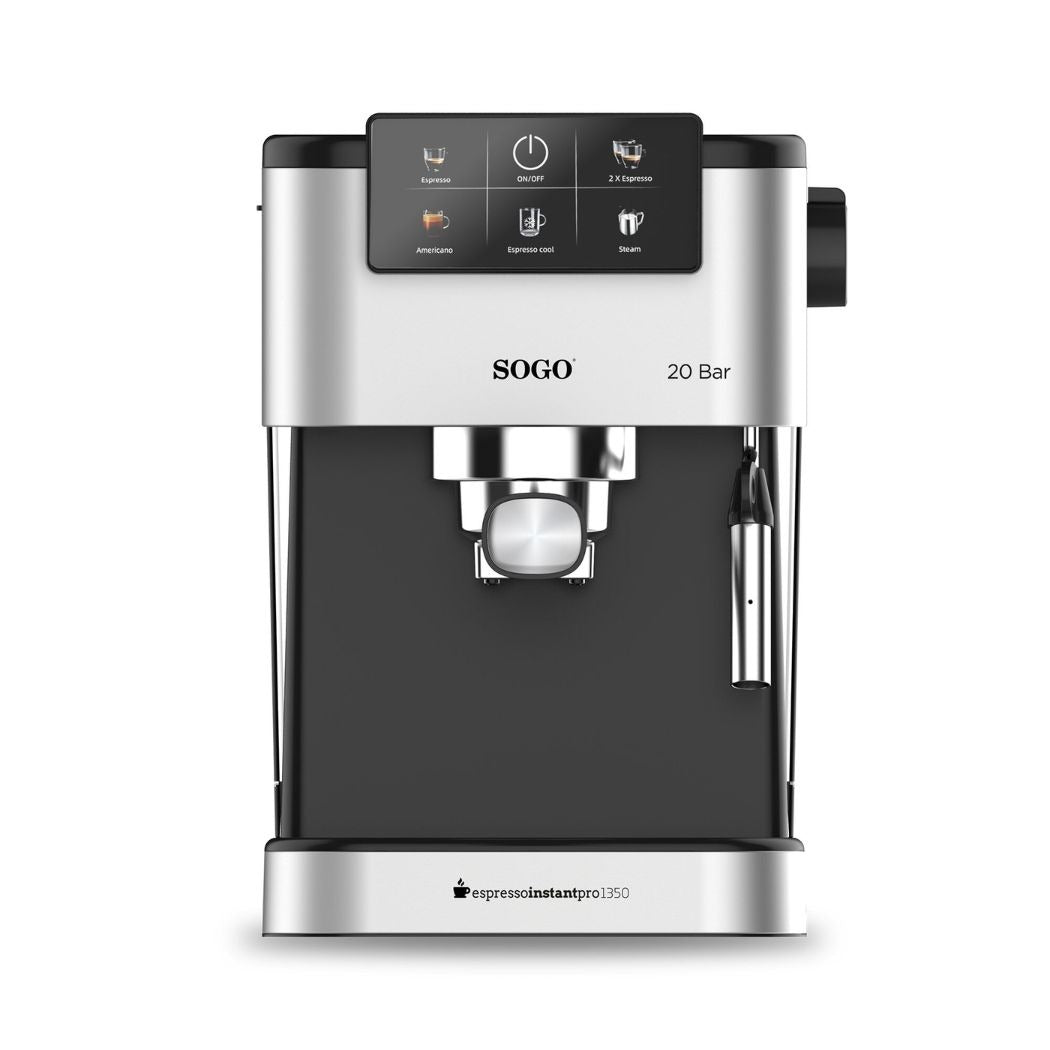 Macchina caffè espresso 20 bar 1350W 1,5 L con pannello touch lancia vapore termoblocco e scalda tazze acciaio Sogo