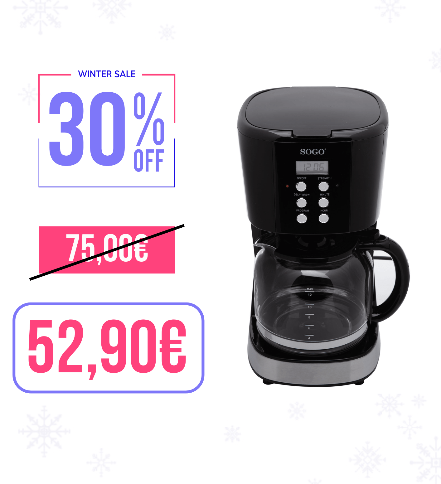 Caffettiera elettronica caffè americano 900W 12 tazze 1.5L con timer Sogo