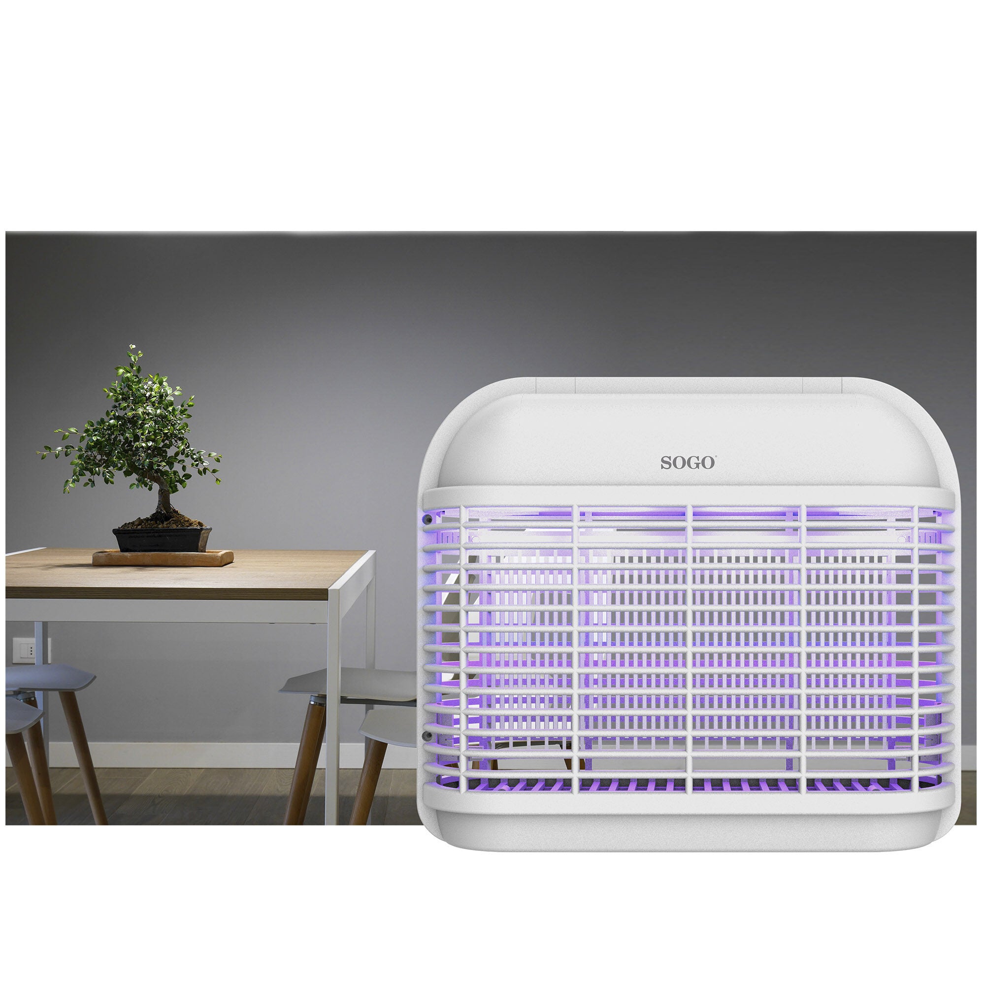 Lampada antizanzare elettrica 27W con 2 tubi UV-A copertura 50 m² e vassoio estraibile Sogo