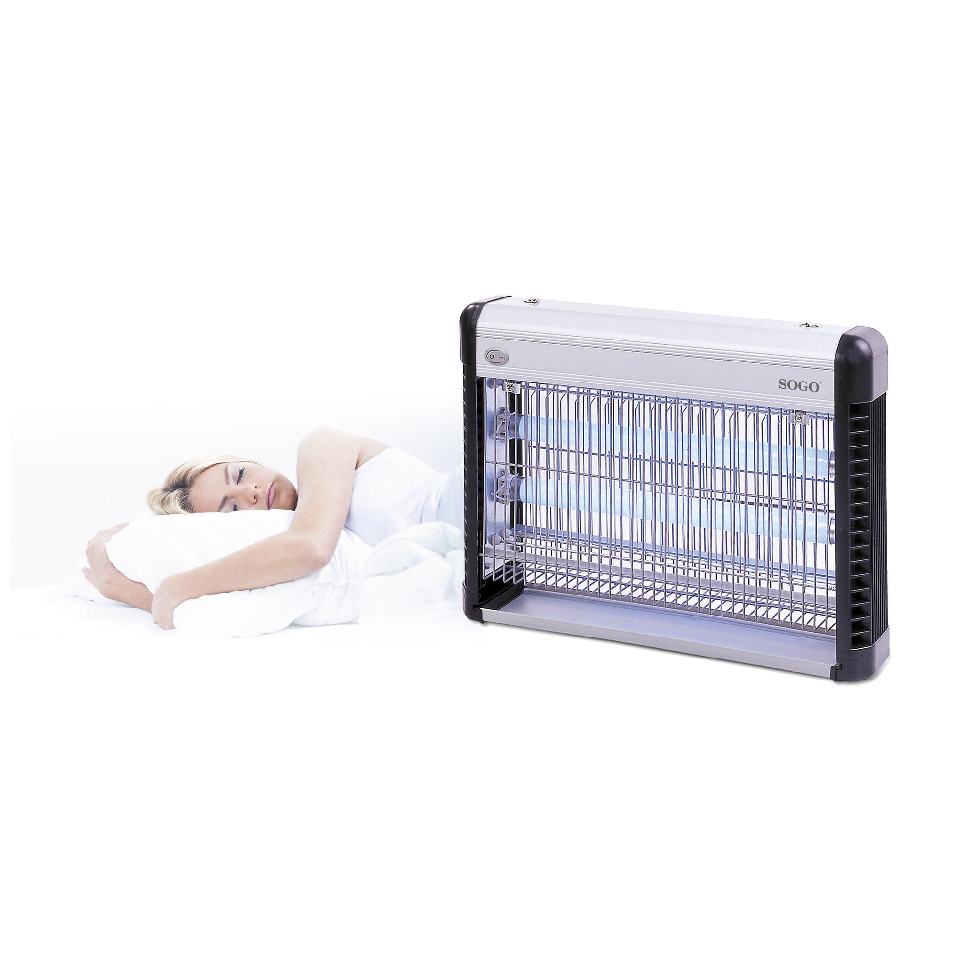 Lampada antizanzare elettrica 38W con 2 tubi UV-A vassoio estraibile e copertura 80 m² Sogo