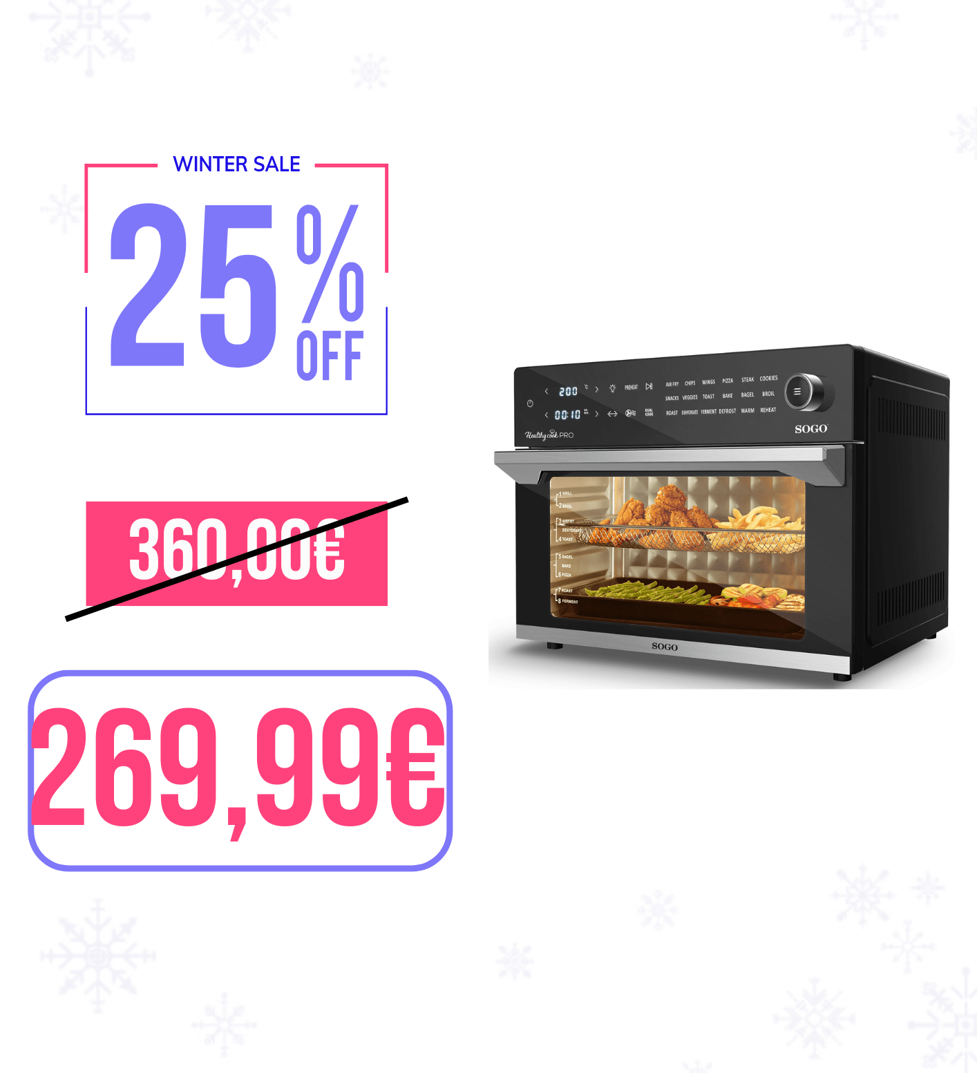 Forno Elettrico Multifunzione 30 Litri con Friggitrice ad Aria, Disidratazione e 18 Programmi Preimpostati