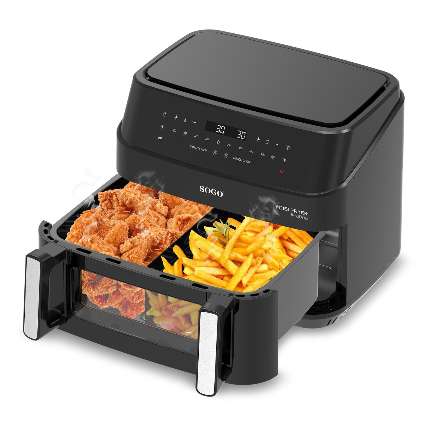 Friggitrice ad aria 10,5 L 2600W doppia zona con pannello touch LED 10 programmi e finestra Sogo