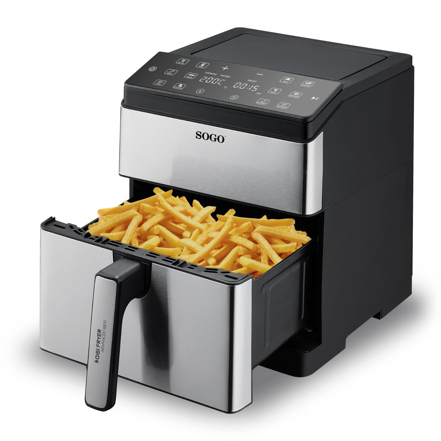 Friggitrice ad aria 8 L 1800W con display touch 12 programmi doppia resistenza e interno in metallo Sogo