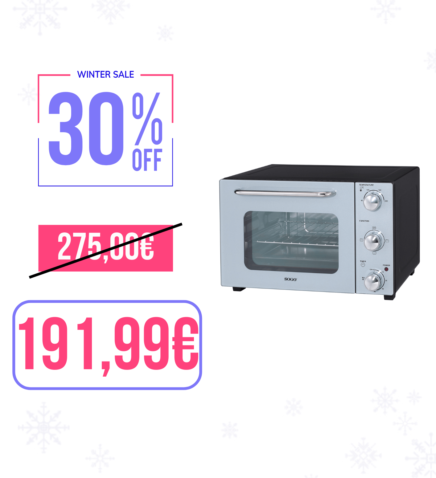 Forno elettrico a convezione 58L / 2000W / timer / 6 funzioni di cottura / con girarrosto e grill Sogo