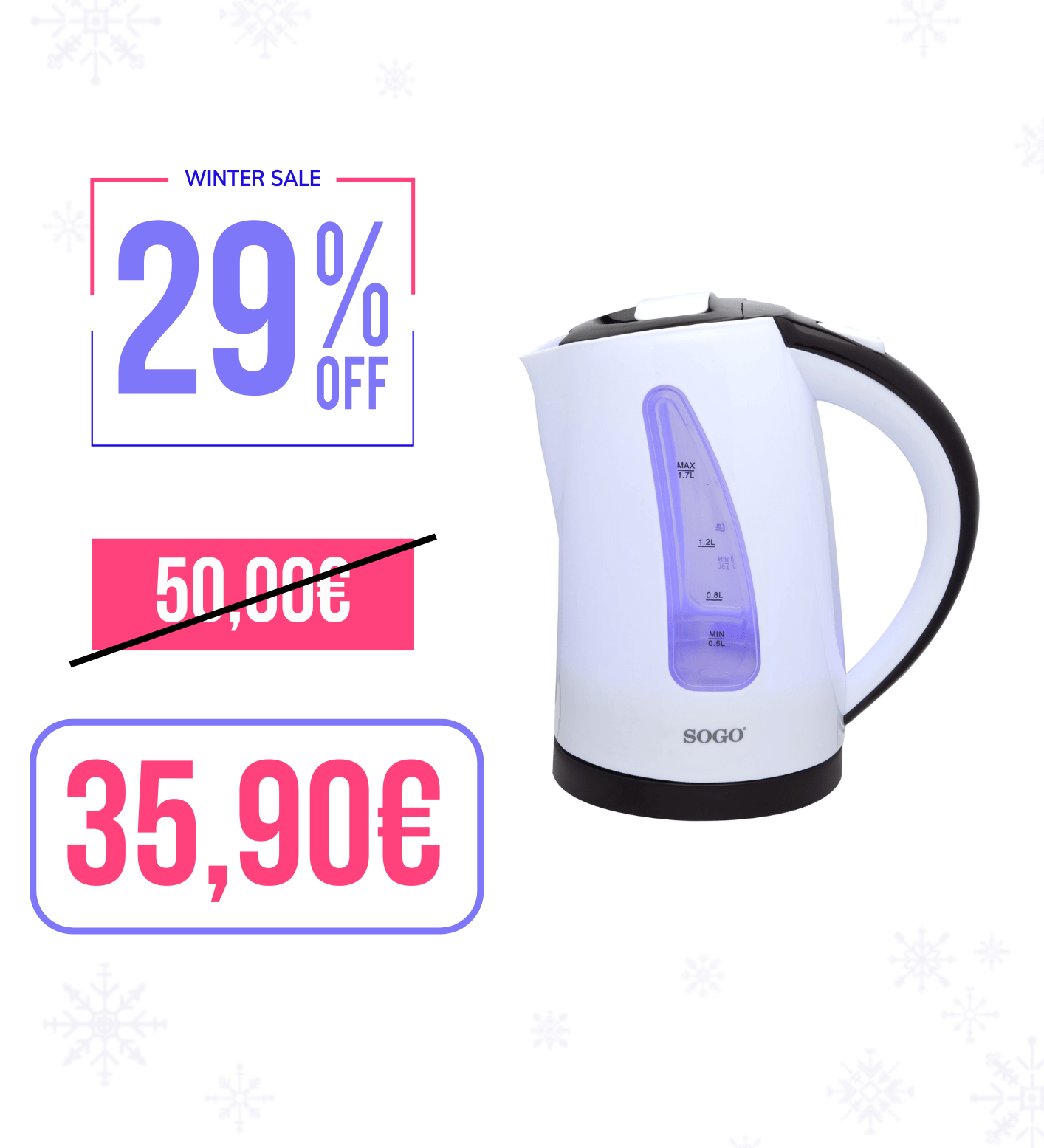 Bollitore dell'acqua 2200W / 1.7L / autospegnimento Sogo