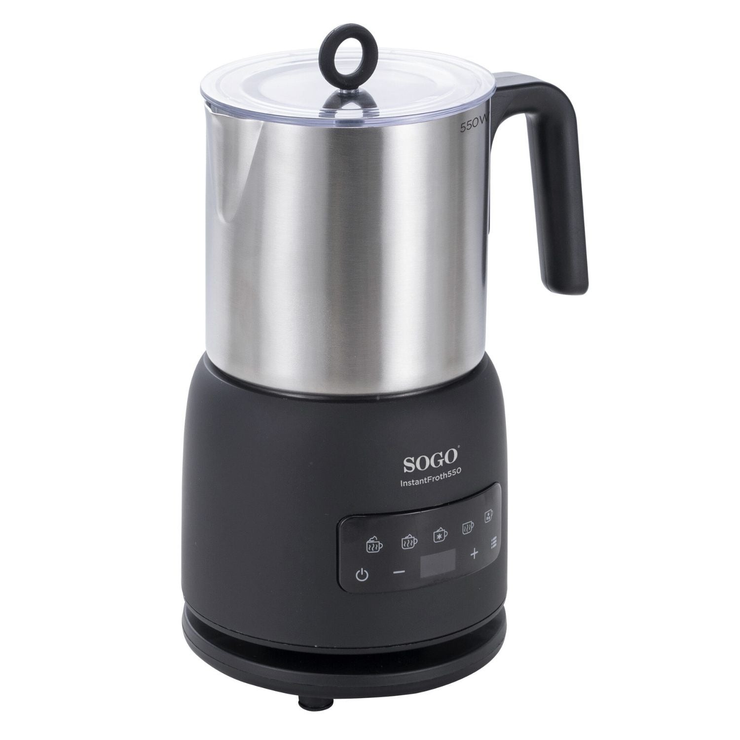 Montalatte elettrico e scaldalatte 5 in 1 550W con display touch caraffa inox e temperatura regolabile Sogo