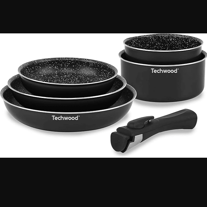 Techwood Set Pentole e Padelle 6 Pezzi con Manico Amovibile Antiaderente per Induzione – TSA-6611P