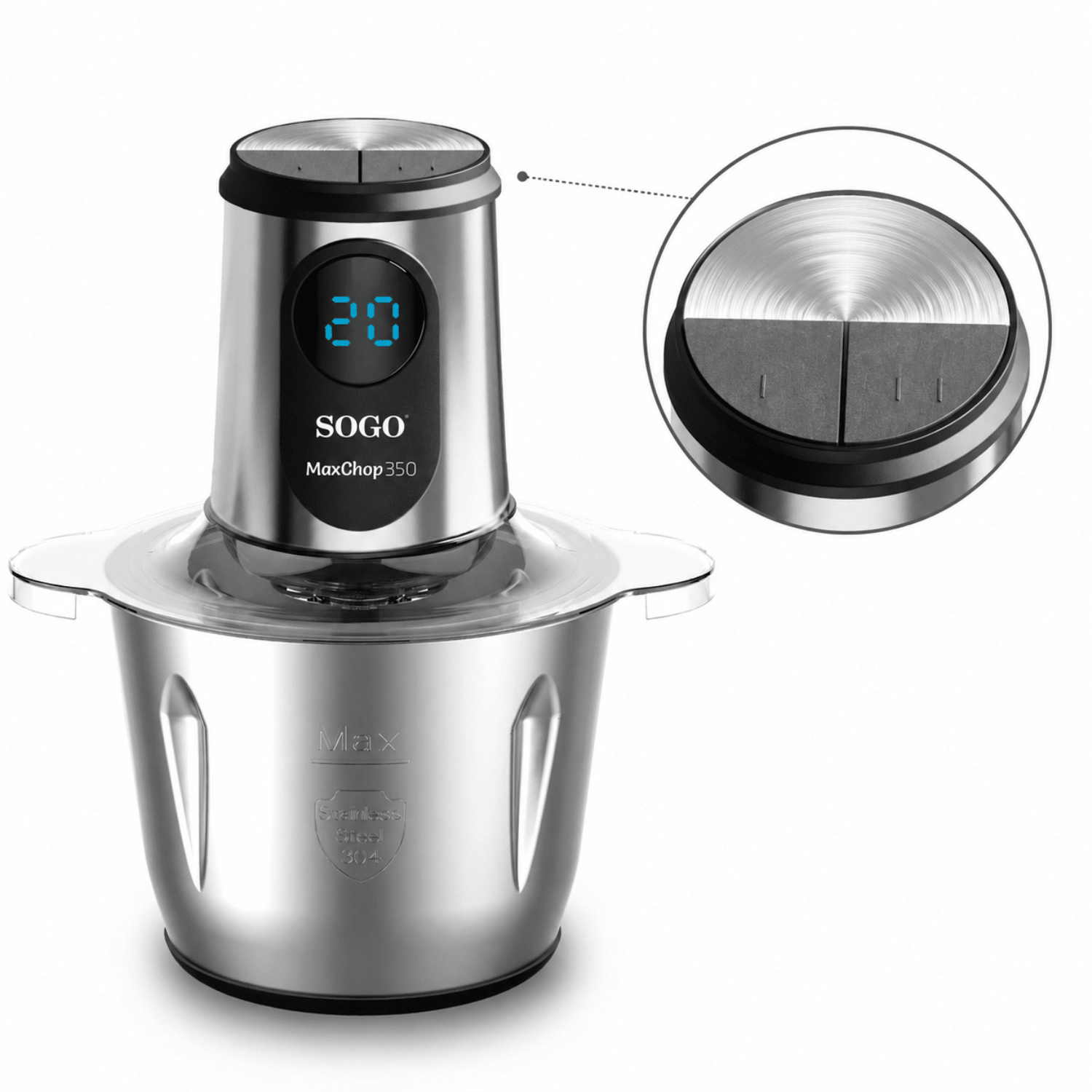 Tritatutto elettrico 500W 3 L con 6 lame in titanio contenitore inox e display LED con timer Sogo