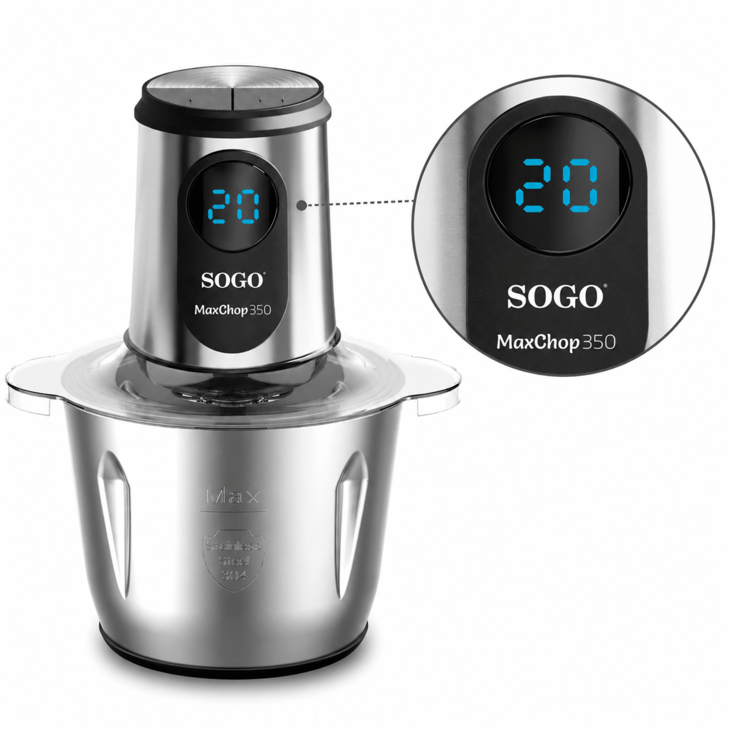Tritatutto elettrico 500W 3 L con 6 lame in titanio contenitore inox e display LED con timer Sogo