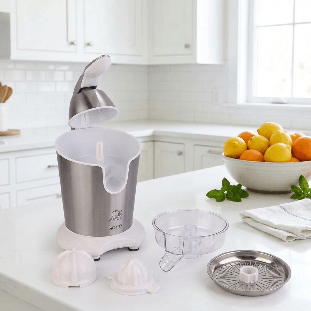 Spremiagrumi Elettrico con Leva SOGO 160W Acciaio Inox 2 Coni Antigoccia 0,3L Silenzioso Smontabile con Piedi Antiscivolo