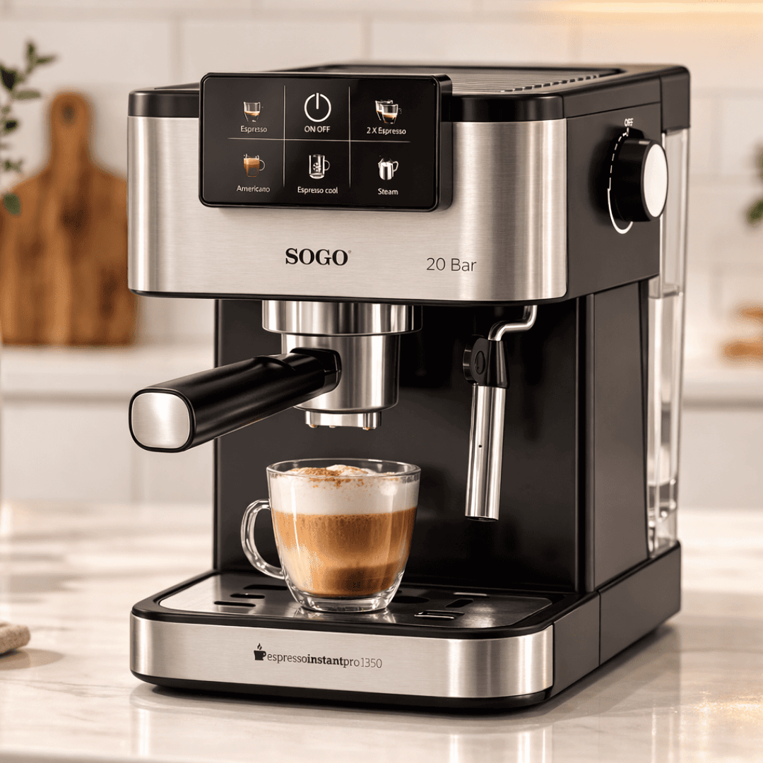 Macchina Caffè Espresso 20 Bar con Lancia Vapore Cappuccino 1,5L Panel Touch Termoblocco AutoStop Scalda Tazze Acciaio