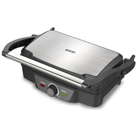 Griglia elettrica per panini 2000W con apertura 180° piastre in ceramica termostato e temporizzatore Sogo