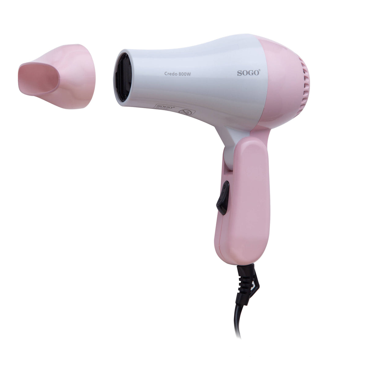 Asciugacapelli da viaggio pieghevole SOGO 800W, colore bianco e rosa - immagine 4