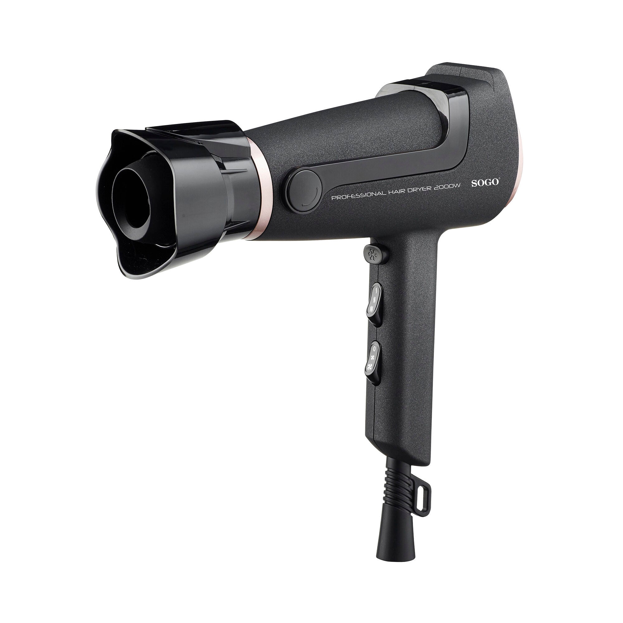 Asciugacapelli professionale ionico 2000 W con concentratore getto aria fredda e 2 velocità Sogo