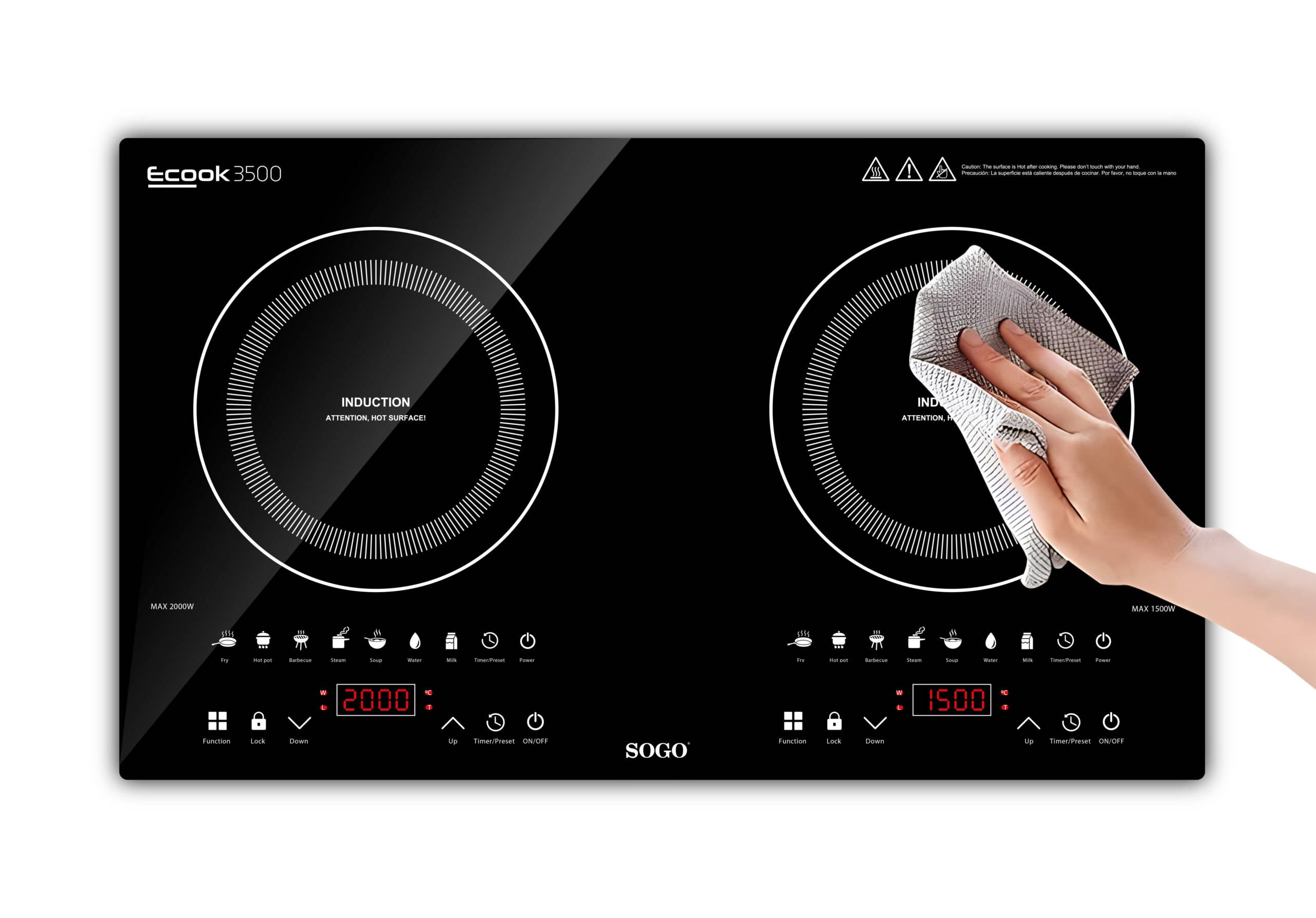 Piastra a induzione doppia 3500W con controllo touch display LED 10 livelli 7 programmi e timer 240 minuti Sogo