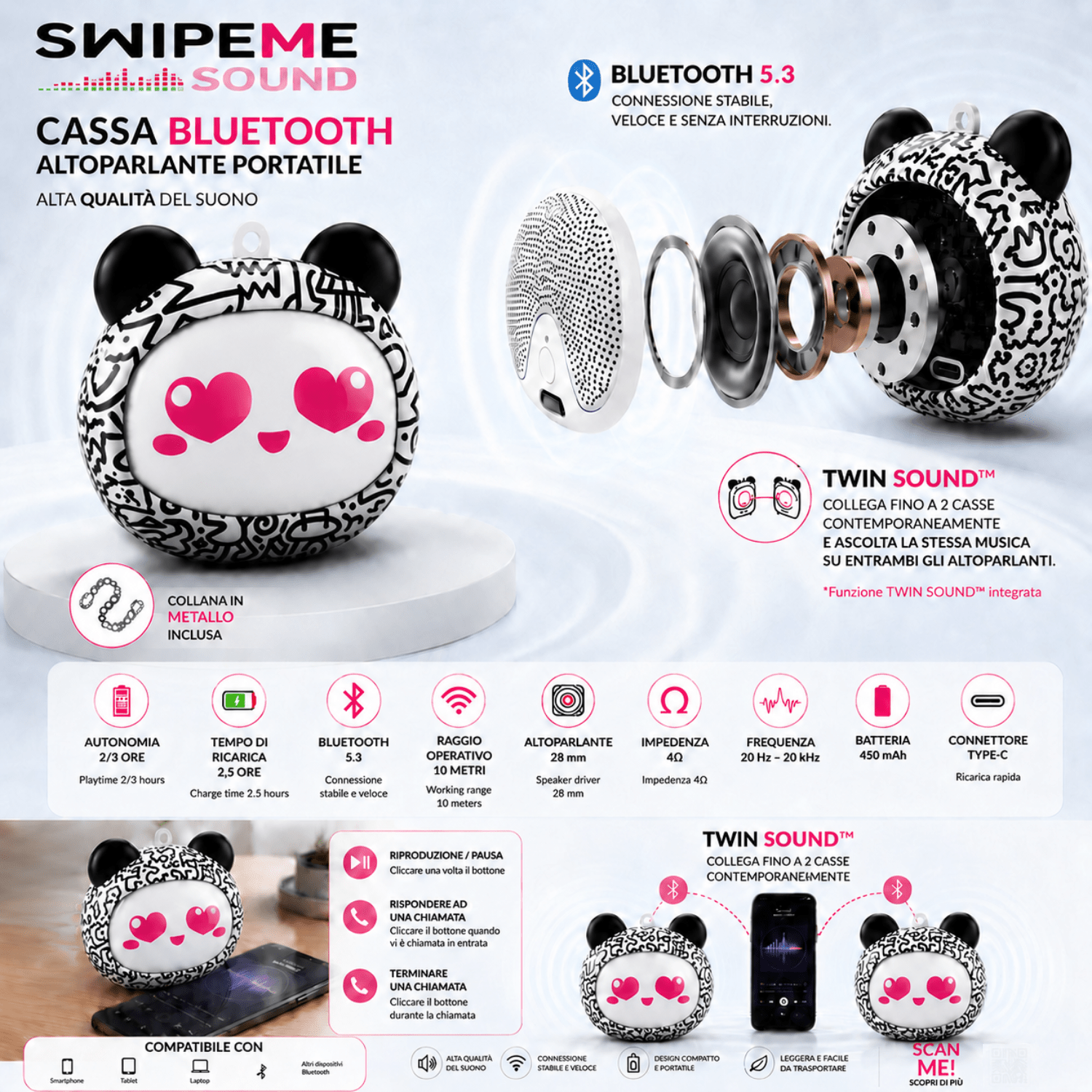 Cassa Bluetooth SwipeMe – Speaker Wireless Ricaricabile con Custodia