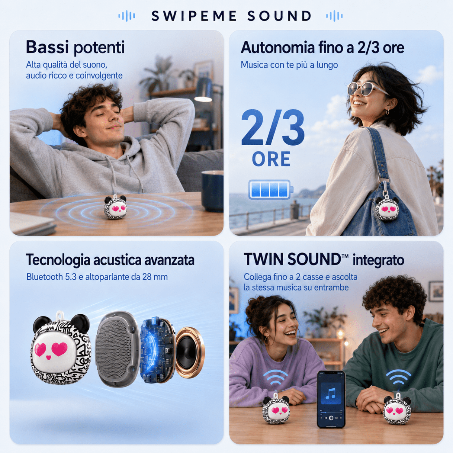 Cassa Bluetooth SwipeMe – Speaker Wireless Ricaricabile con Custodia