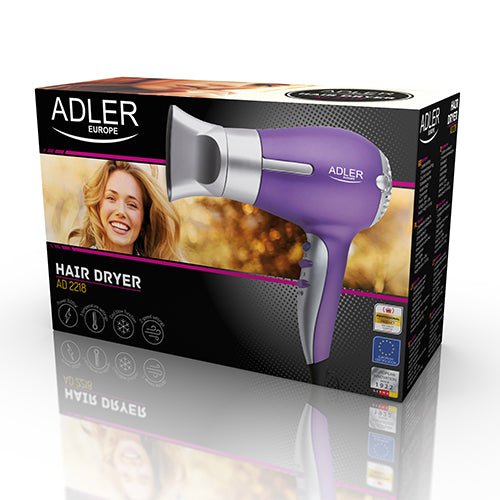 Asciugacapelli 1500W con Concentratore, 3 Temperature, 2 Velocità e Colpo d’Aria Fredda Adler