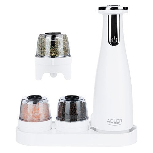 Set Macina Sale e Pepe Elettrico USB 3 in 1 con Macine in Ceramica e Regolazione della Granulometria Adler