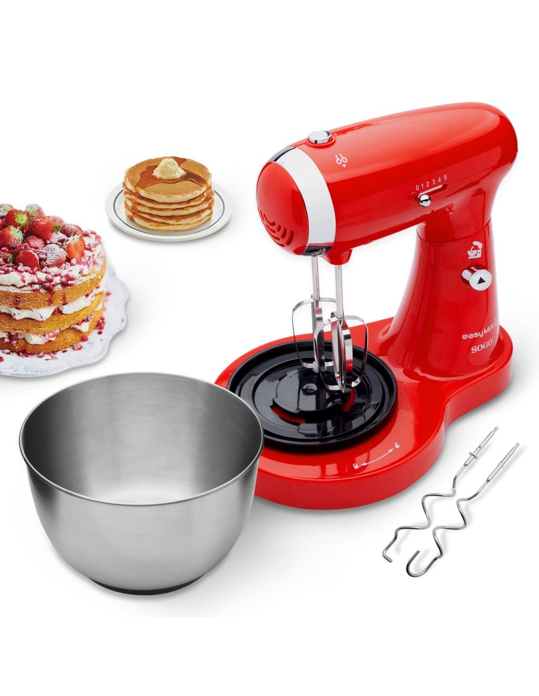 Impastatrice elettrica SOGO 3 in 1 ciotola inox 3,2 L, colore rosso - immagine 6