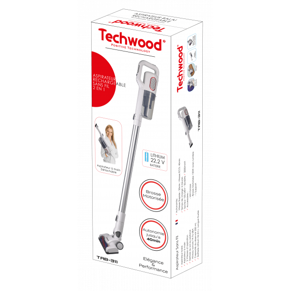 Techwood Aspirapolvere Verticale Senza Fili 2 in 1 22,2V – Spazzola Motorizzata LED, 500 ml