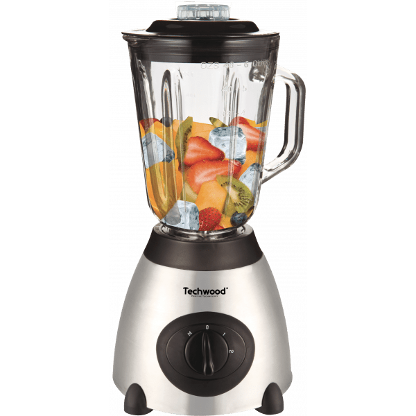 Techwood Frullatore Inox 500W – Caraffa in Vetro 1,5L, 2 Velocità, Pulse, Tritaghiaccio, Bianco