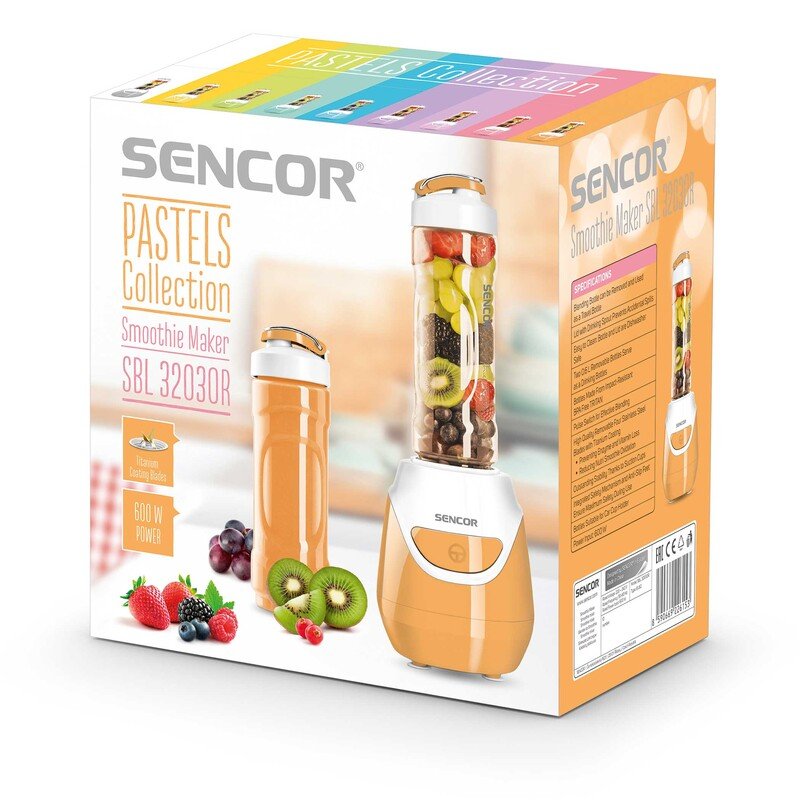Smoothie Maker 300 W con 2 Bottiglie Tritan da Viaggio e Lame in Acciaio Inox Sencor Arancione