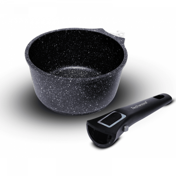 Techwood Casseruola Antiaderente Effetto Pietra 18 cm con Coperchio in Vetro e Manico Removibile – Induzione