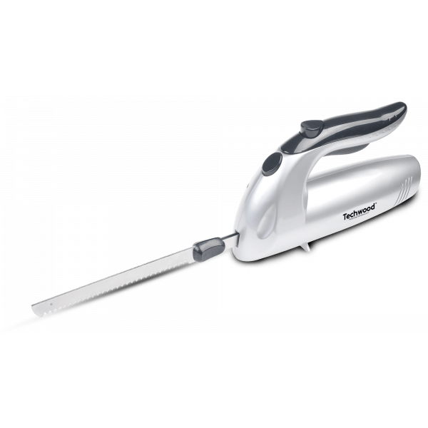 Techwood Coltello Elettrico 150W – 2 Lame Inox 24,5 cm, Doppio Pulsante di Sicurezza, Per Carne e Pane