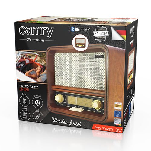 Radio Retrò Bluetooth FM AM con USB AUX Stereo 10W Effetto Legno Camry