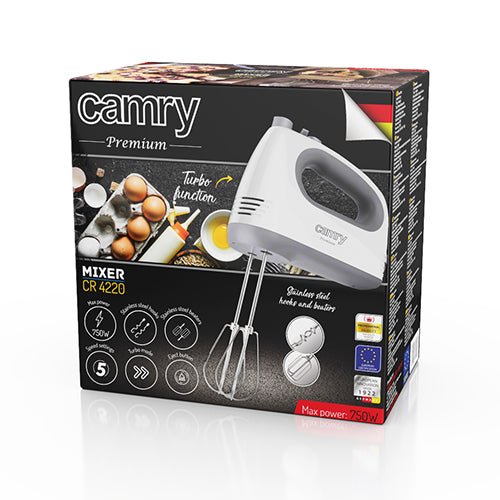 Sbattitore Elettrico 750W 5 Velocità con Turbo e Fruste in Acciaio Inox Camry
