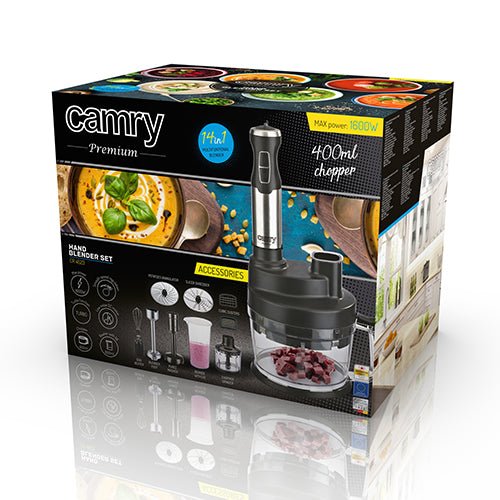 Camry Frullatore a Immersione Multifunzione 1600W – Tritatutto, Ciotola 2L, Frusta