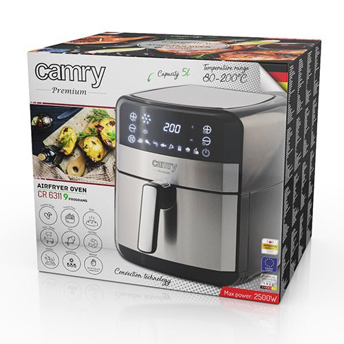 Camry Friggitrice ad Aria 5L 1700W – 9 Programmi, Display Touch, Senza Olio