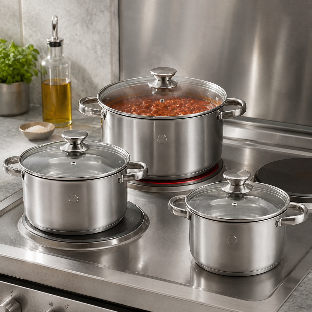 Set casseruole con coperchio in acciaio inox 18/10 - Divinox GMD