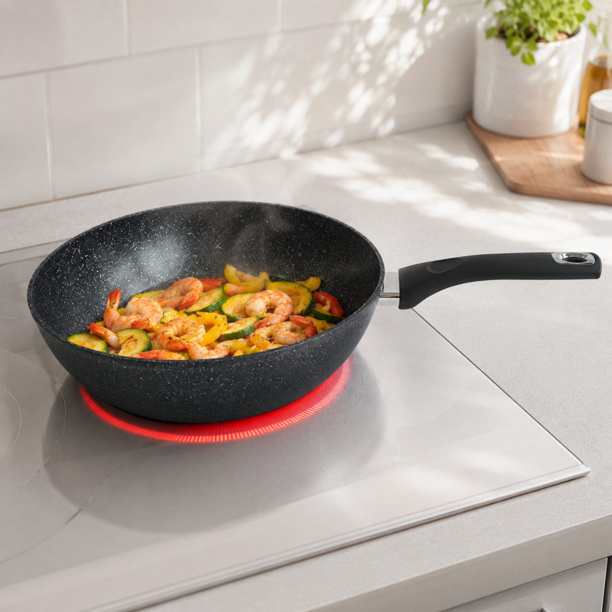 Padella alta antiaderente 32 cm in alluminio forgiato effetto pietra - Pietra Lavica GMD