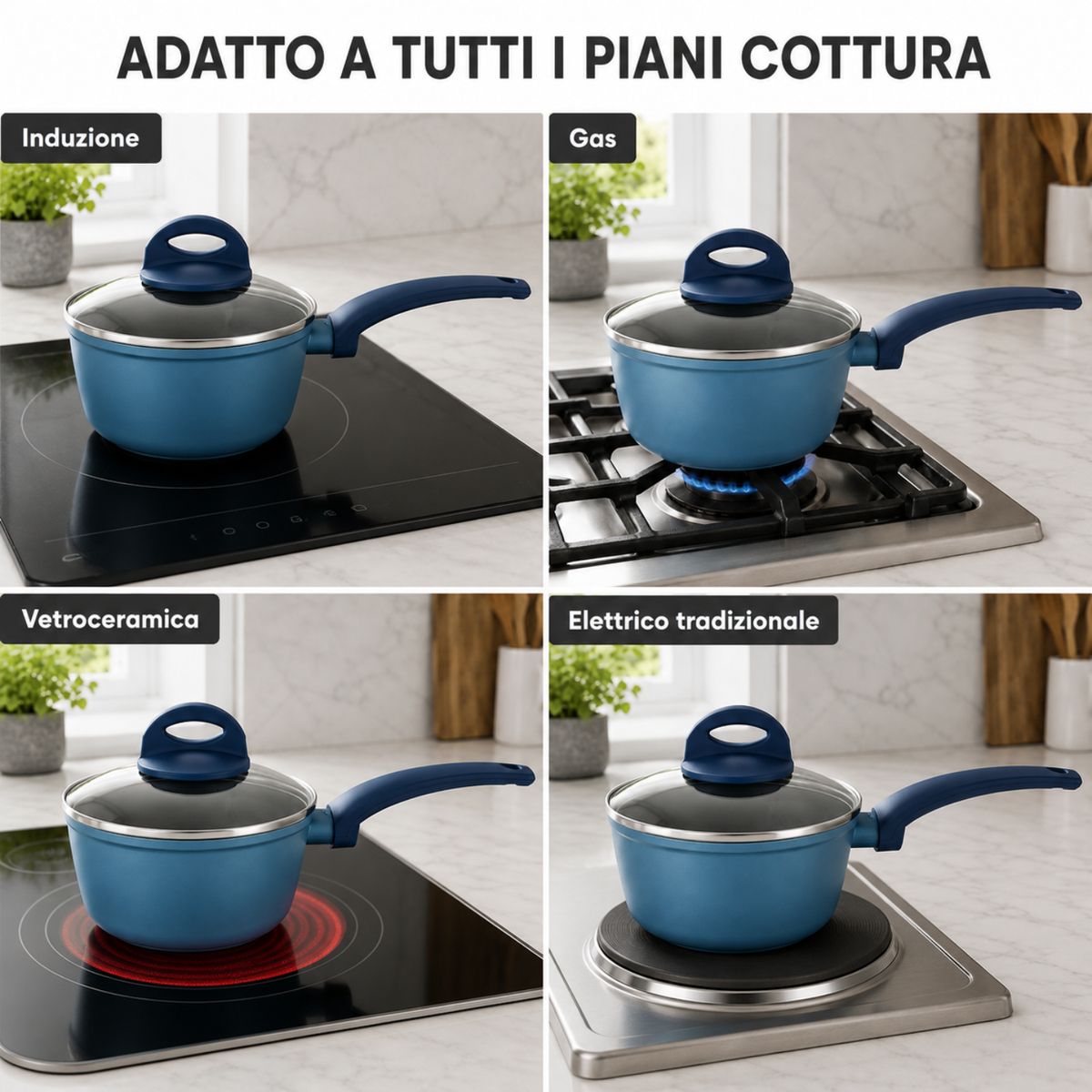 Casseruola antiaderente 16 cm con coperchio in vetro - Gaia Deluxe GMD
