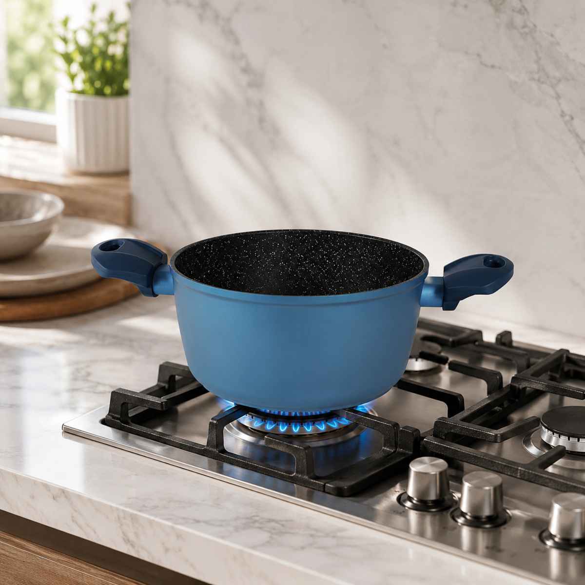 Casseruola antiaderente 28 cm a 2 manici in alluminio forgiato effetto pietra - Gaia Deluxe GMD